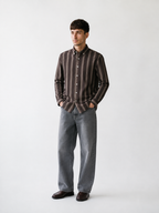 Cauzeway brown shadow stripe Oxford cotton casual shirt in signature Indian regular fit, front view.