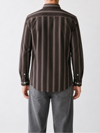 Cauzeway brown shadow stripe Oxford cotton casual shirt in signature Indian regular fit, back view