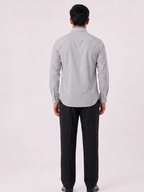 Cauzeway charcoal grey pencil stripe casual shirt in signature Indian regular fit, back view.