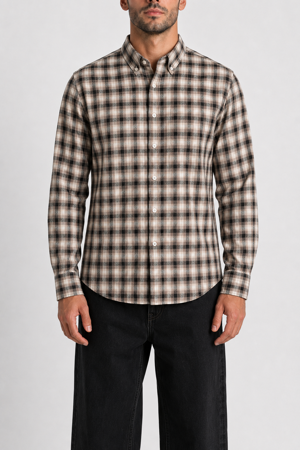 Brown Shadow Check Oxford Cotton Casual Shirt – Indian Regular Fit