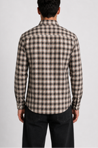 Cauzeway brown shadow check long sleeve casual shirt in signature Indian regular fit, premium cotton TFO oxford weave back view.