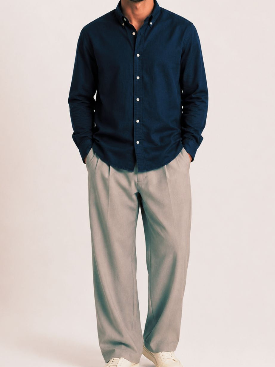 Cauzeway Prussian blue Oxford cotton casual shirt in signature Indian regular fit, full view