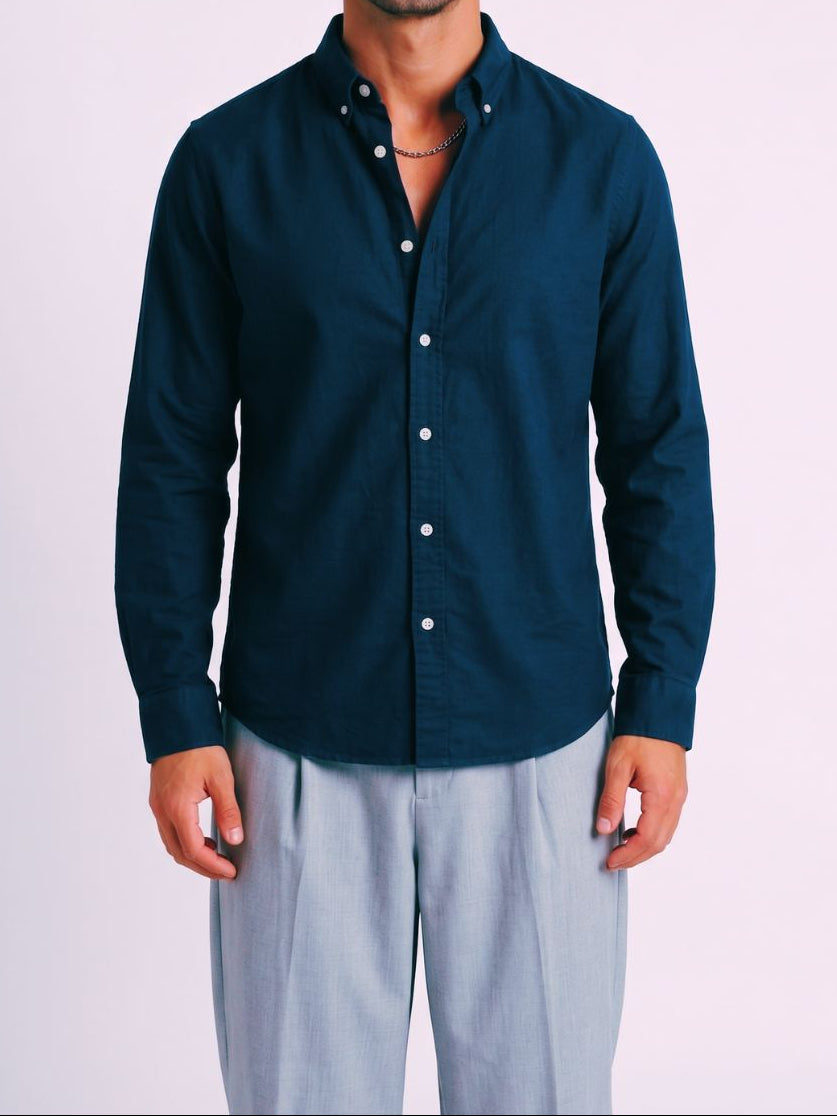 Cauzeway Classic Prussian Blue Oxford Cotton Casual Shirt - Indian Regular Fit