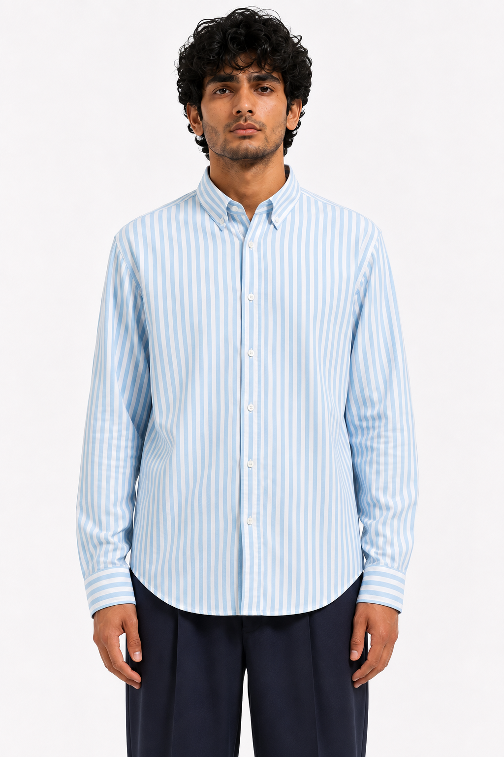 Cauzeway Ice Blue Bengal Stripe Oxford Cotton Casual Shirt - Indian Regular Fit