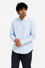 Cauzeway Ice Blue Bengal Stripe Oxford Cotton Casual Shirt - Indian Regular Fit