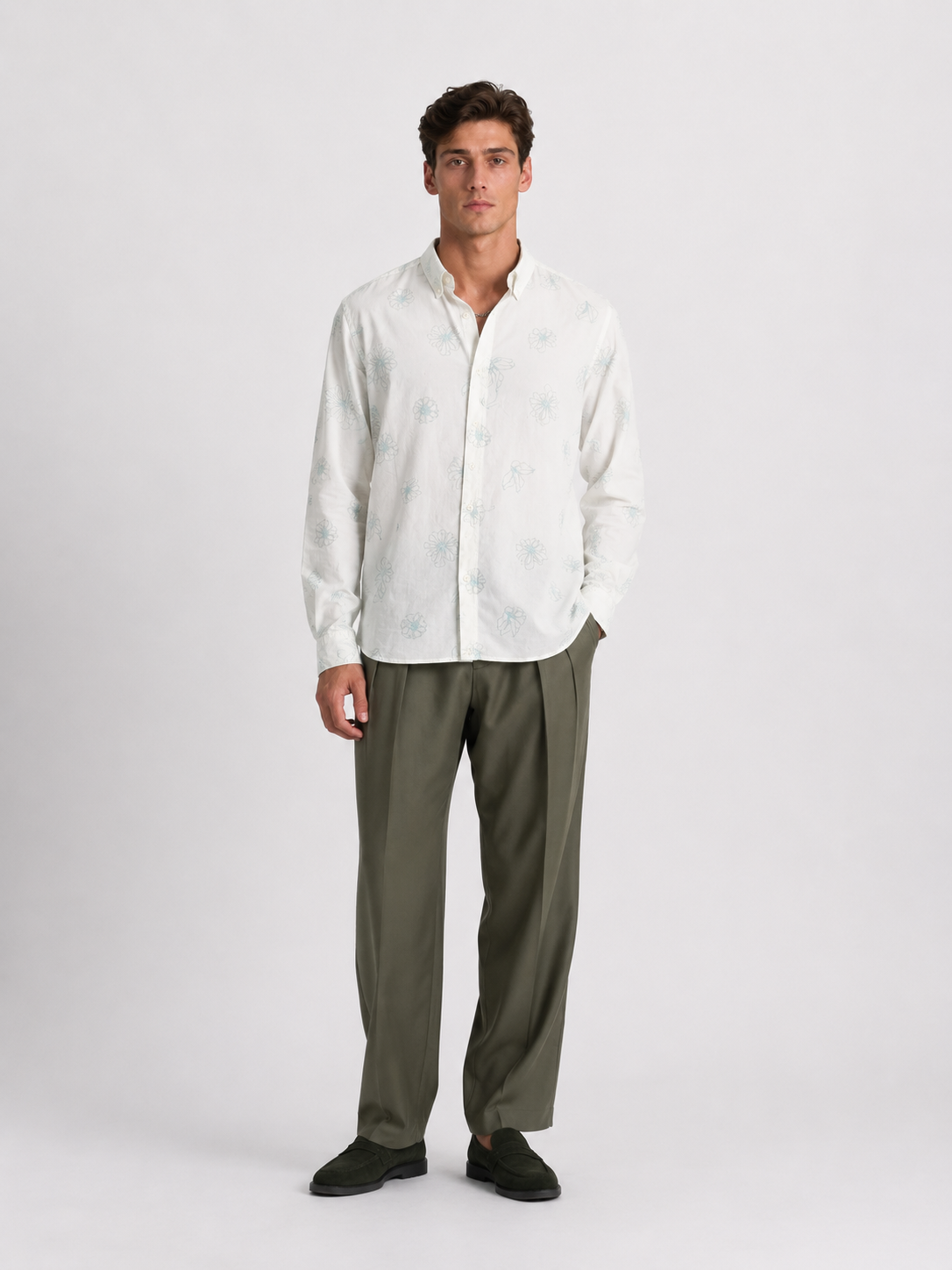 Cauzeway White Cotton Linen Floral Print Casual Shirt - Indian Regular Fit