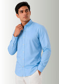 Cauzeway shirt with Indian regular fit for Indian male body type - Sky Blue Bamboo