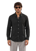 Black Pinstripe Oxford Cotton Casual Shirt - Indian Regular Fit