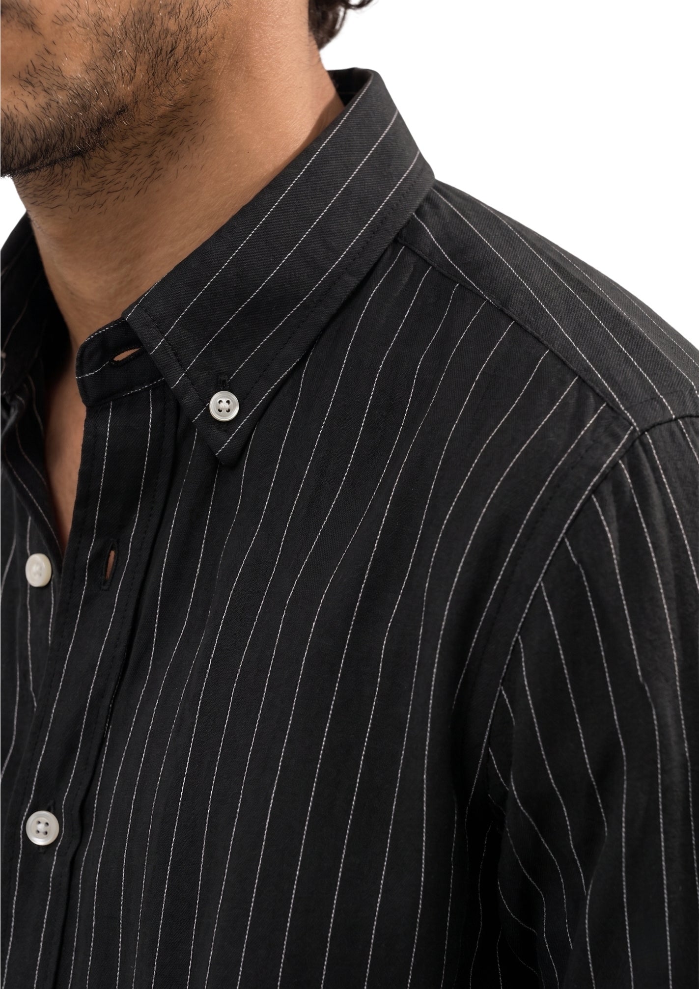 Black Pinstripe Oxford Cotton Casual Shirt - Indian Regular Fit