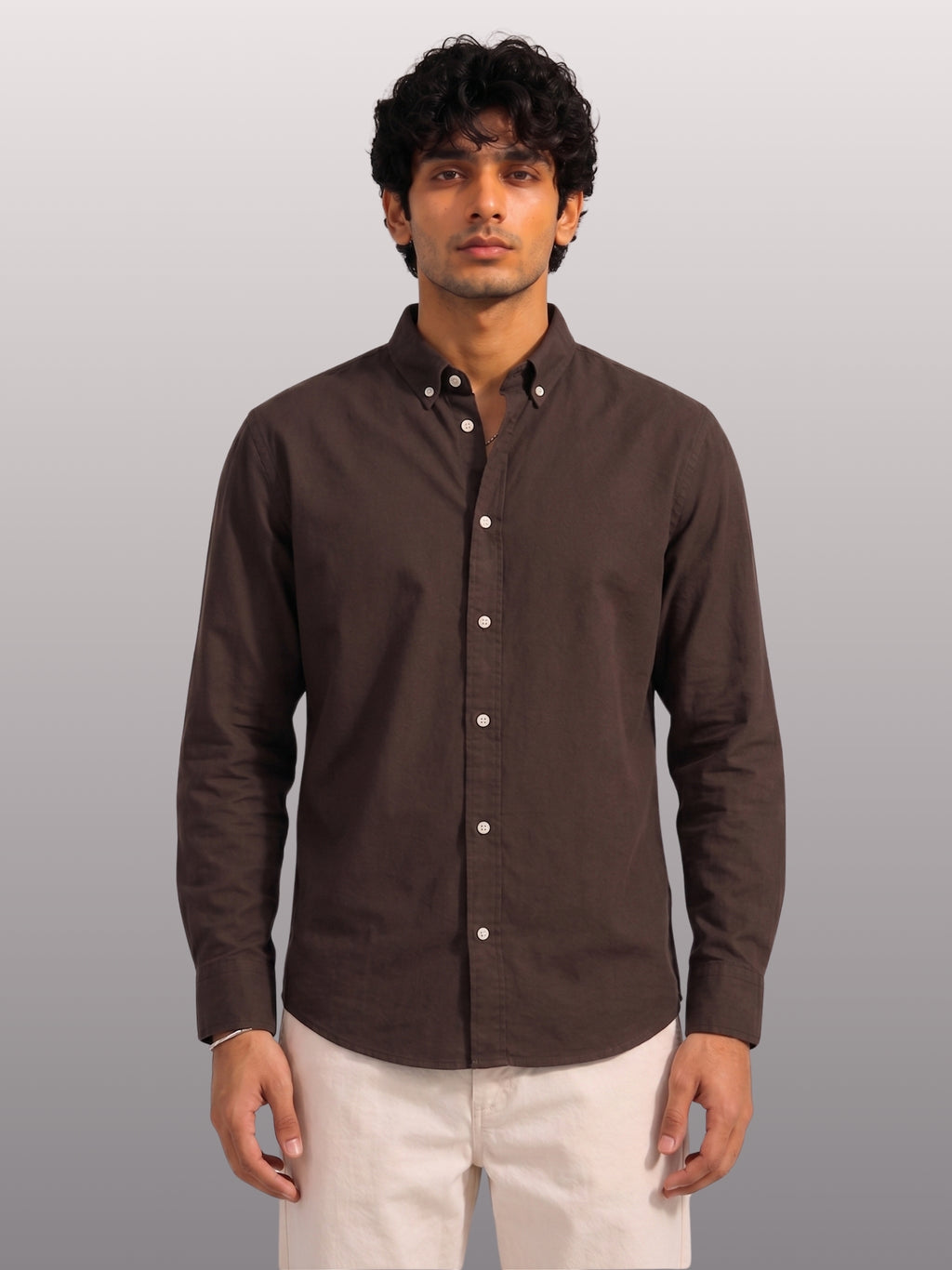 Solid Brown Cotton Twill Casual Shirt - Indian Regular Fit