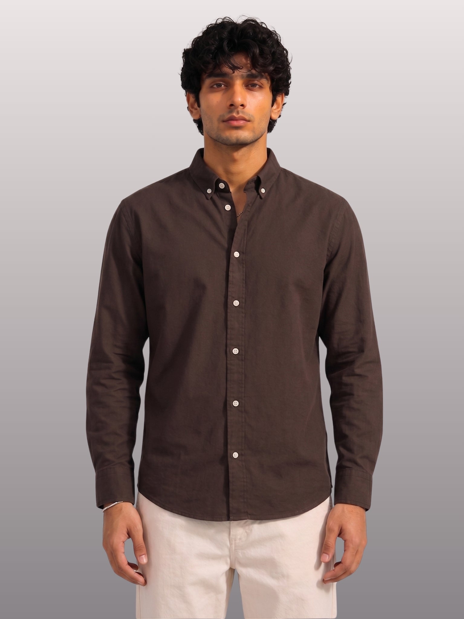 Solid Brown Cotton Twill Casual Shirt - Indian Regular Fit