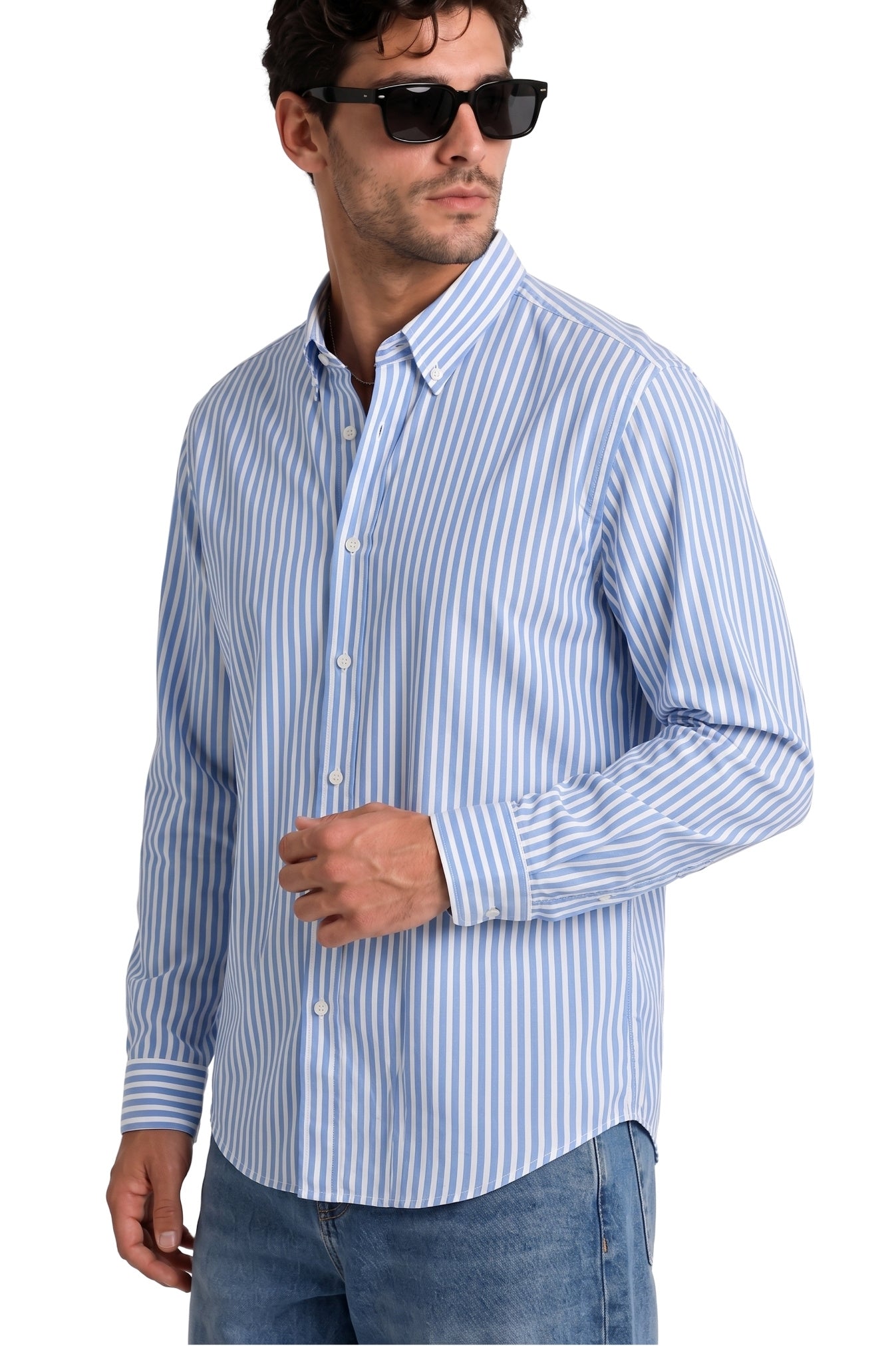 Blue University Stripes Oxford Cotton Casual Shirt - Indian Regular Fit
