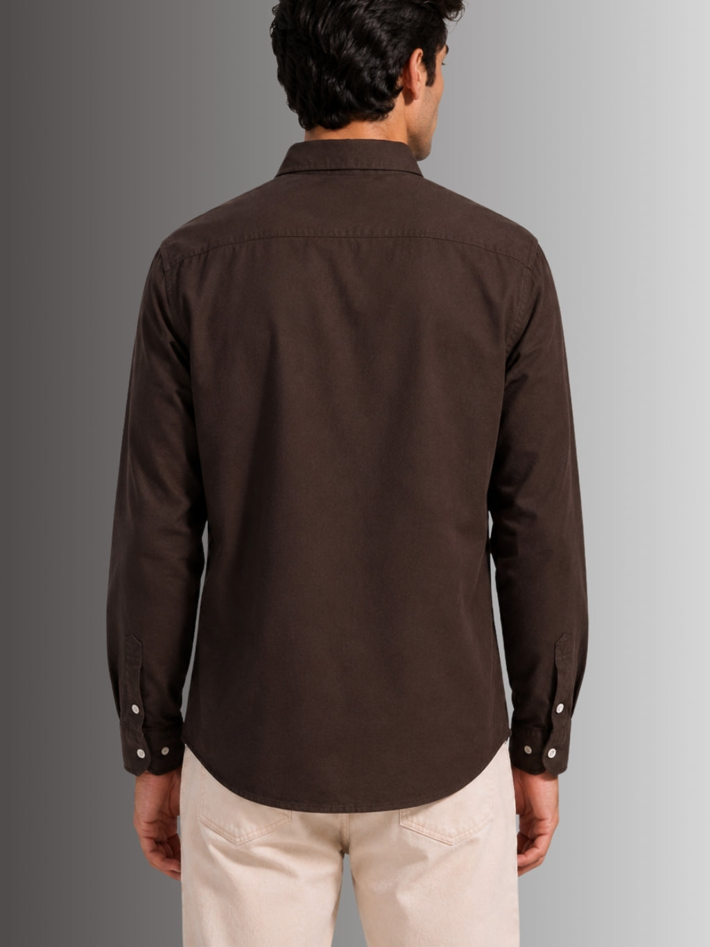 Model wearing Brown 100% Cotton Twill peach regular fit casual shirt for men from Cauzeway