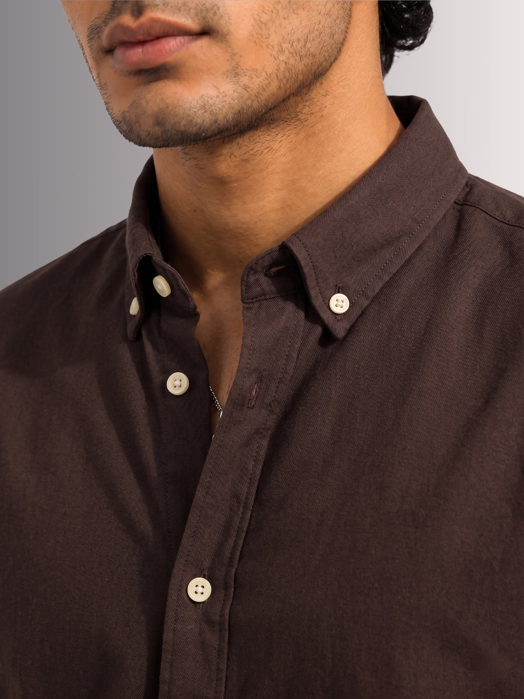 Solid Brown Cotton Twill Casual Shirt - Indian Regular Fit