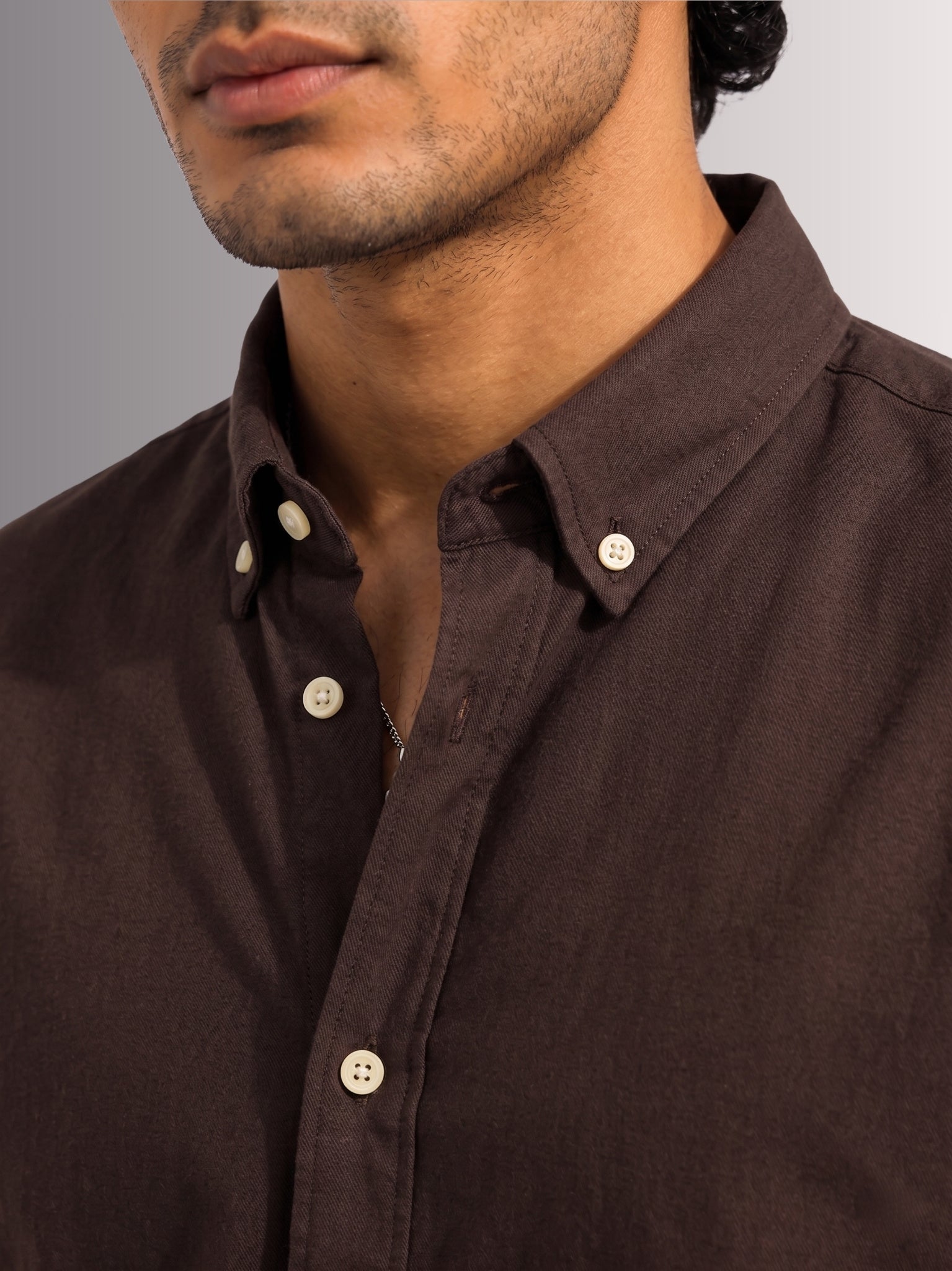 Solid Brown Cotton Twill Casual Shirt - Indian Regular Fit