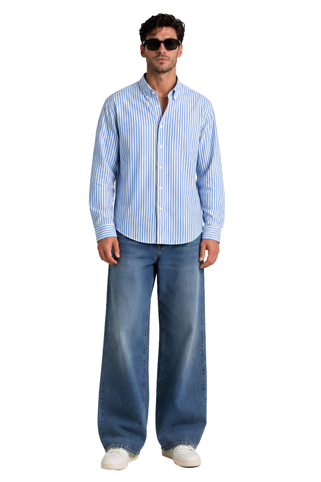 Blue University Stripes Oxford Cotton Casual Shirt - Indian Regular Fit