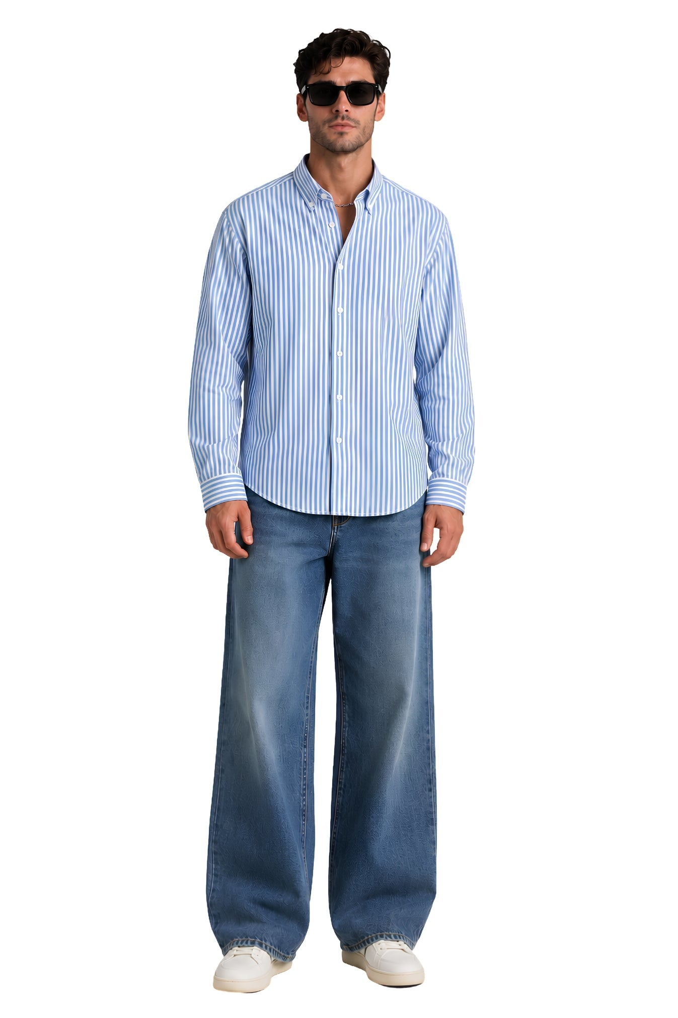 Blue University Stripes Oxford Cotton Casual Shirt - Indian Regular Fit