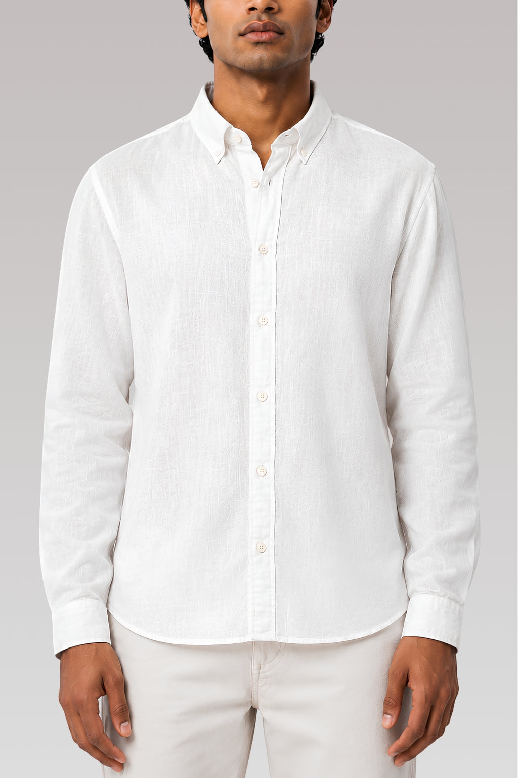 Solid White Linen Blend Cotton Casual Shirt - Indian Regular Fit