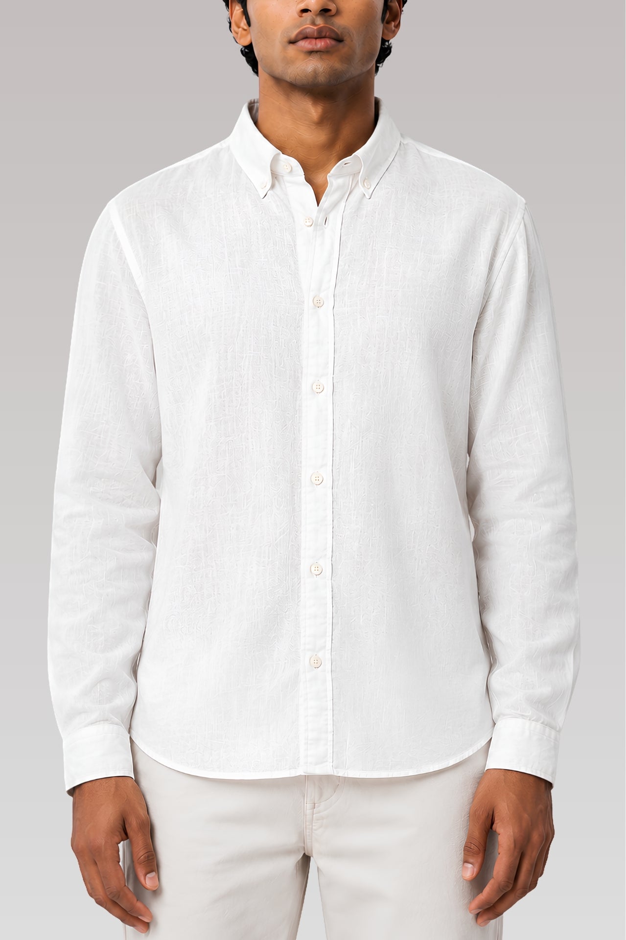 Solid White Linen Blend Cotton Casual Shirt - Indian Regular Fit