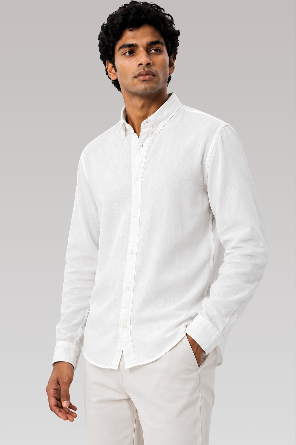 Solid White Linen Blend Cotton Casual Shirt - Indian Regular Fit