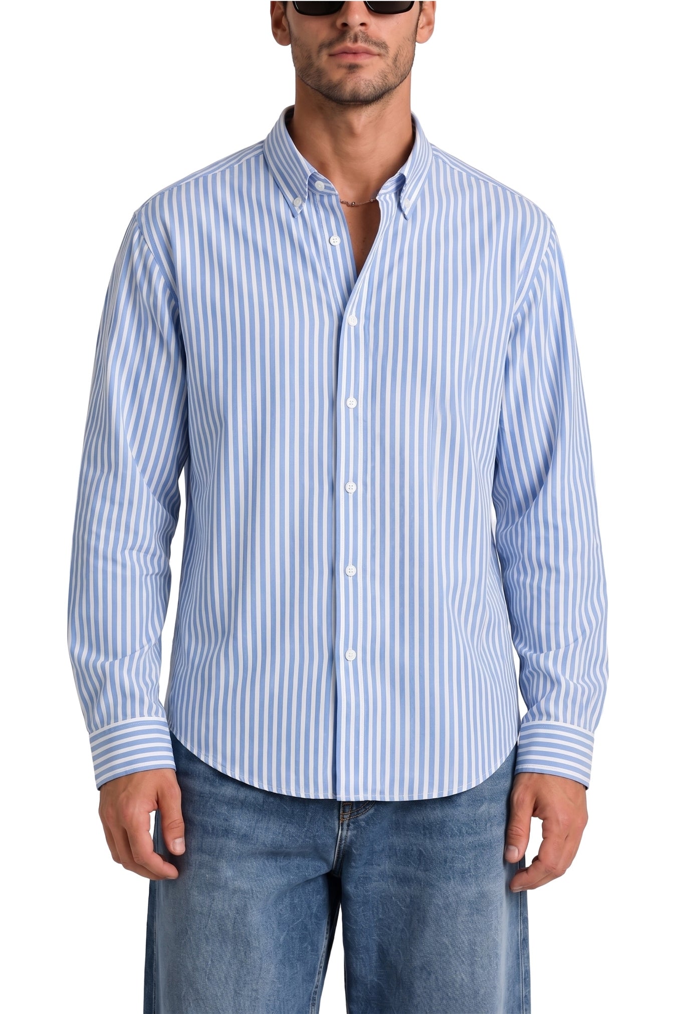 Blue University Stripes Oxford Cotton Casual Shirt - Indian Regular Fit